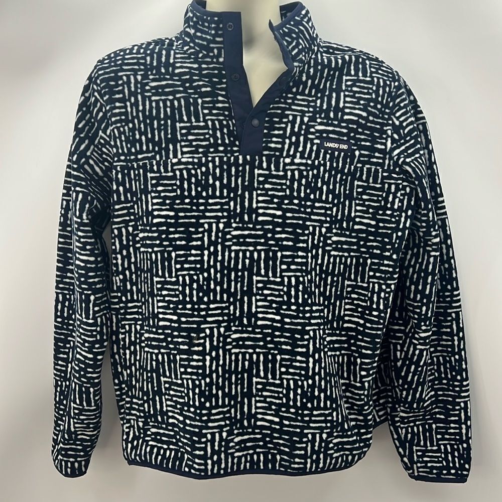 Land’s End men’s navy white snap button pullover large